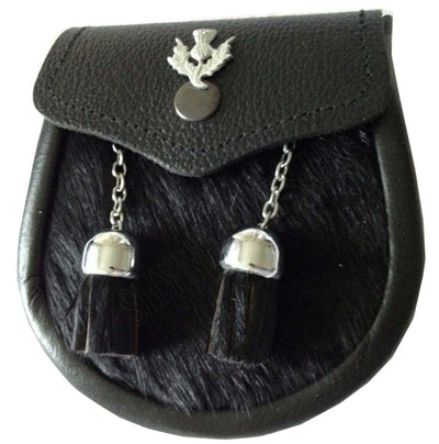 Baby Semi Dress Black Calf Skin Kilt Sporran with a Thistle Emblem & Chain Belt