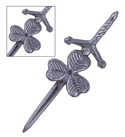 Highland Scottish Kilt Pins In Chrome Finish - SHAMROCK KILT PIN
