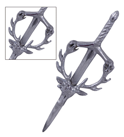 Highland Scottish Kilt Pins In Chrome Finish - STAG HEAD KILT PIN