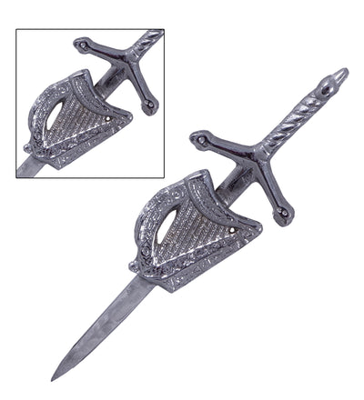 Highland Scottish Kilt Pins In Chrome Finish - IRISH HARP KILT PIN