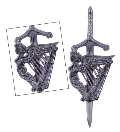 Highland Scottish Kilt Pins In Chrome Finish - CELTIC HARP KILT PIN