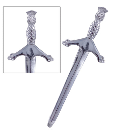Highland Scottish Kilt Pins In Chrome Finish - THISTLE SWORD KILT PIN
