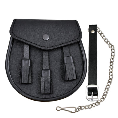 Scottish Black Leather Kilt Sporran and Belt 3 Tassels leather sporran