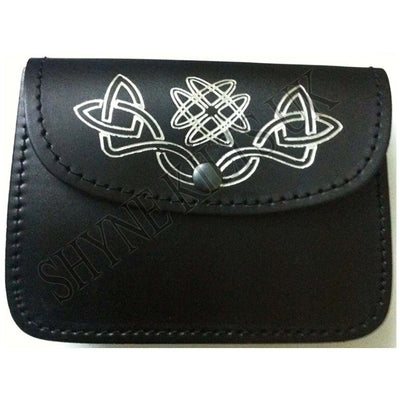 Black Kilt Belt Pouch With Celtic Embossed Silver100% real Leather sporran/pouch