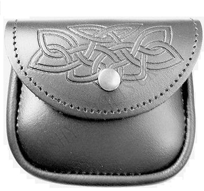 100% Black Leather Medium Belt Pouch Sporran Bag Piper Drummer Kilt Embossed