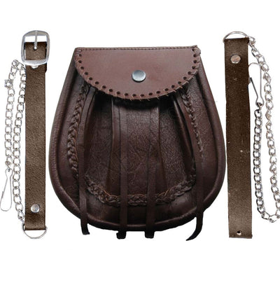 KILT SPORRAN JACOBITE DISTRESSED BROWN LEATHER LACED EDGE HIGHLANDWEAR FOR KILTS