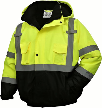 Full Black High Visibility Reflective Jackets for Men, Waterproof Safety Jacket with Pockets Men’s Work Construction Coats