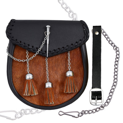 Leather Sporran Pin Drop Sporran 3 Tassels Calf Skin Semi Dress Sporran