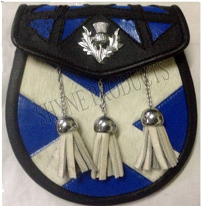 SPORRAN LEATHER WITH SALTIRE AND THISTLE DESIGN SEMI DRESS SPORRAN SPORRAN
