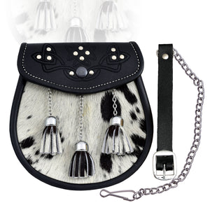 3 Tassel Leather Kilt Sporran Calf Skin Scottish Semi-Dress Sporran