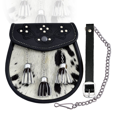 3 Tassel Leather Kilt Sporran Calf Skin Scottish Semi-Dress Sporran