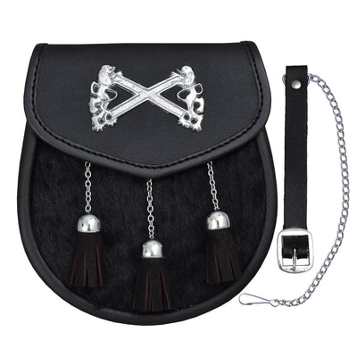 Rampant Lion St. Andrews Sporran with 3 Tassels Black Calf Skin Sporran