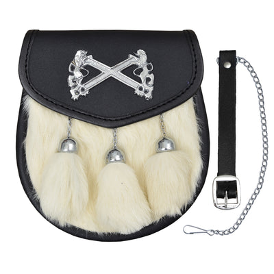 Rampant Lion St. Andrews Sporran with 3 Tassels White Sporran