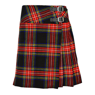 Black Stewart Ladies Knee Length Kilt Skirt 20" Length Tartan Pleated Kilts Buckled Straps