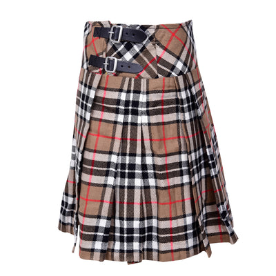 Camel Thomas Ladies Knee Length Kilt Skirt 20" Length Tartan Pleated Kilts Buckled Straps