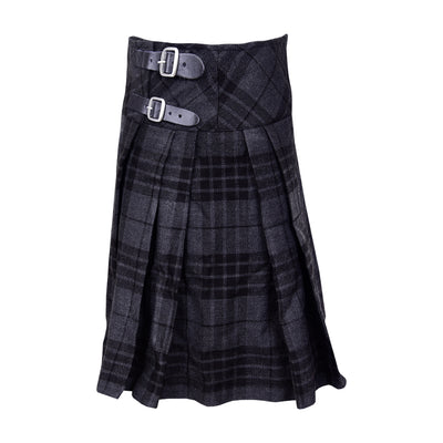 Highland Grey Ladies Knee Length Kilt Skirt 20" Length Tartan Pleated Kilts Buckled Straps