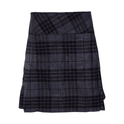 Highland Grey Ladies Knee Length Kilt Skirt 20" Length Tartan Pleated Kilts Buckled Straps