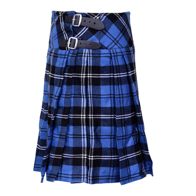 Ramsay Blue Ladies Knee Length Kilt Skirt 20" Length Tartan Pleated Kilts Buckled Straps