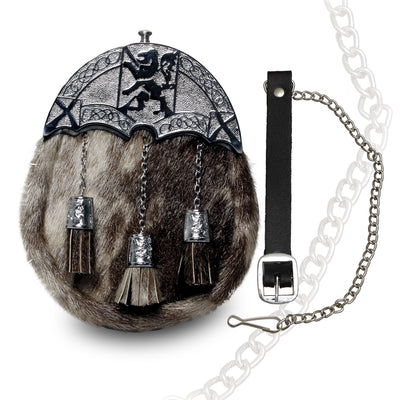 SCOTTISH FULL DRESS SPORRAN SEAL FUR & LION RAMPANT CHROME CANTLE