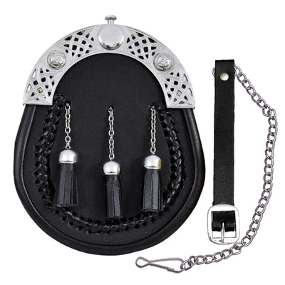 Full Dress Leather Sporran with Chain Tassels with Free Sporran Chain Straps