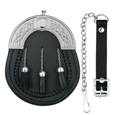 Full Dress Leather Sporran with Chain Tassels with Sporran Belt and Straps