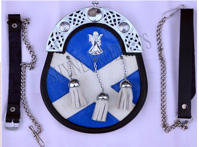 ST.ANDREW WHITE SALTIER FLAG LEATHER SPORRAN FULL DRESS SPORRAN