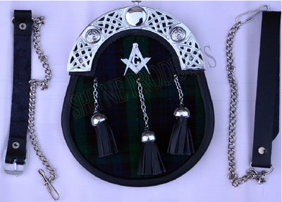 Full Dress Kilt Sporran Black Watch Masonic Crest with 3 Tassels & Chain