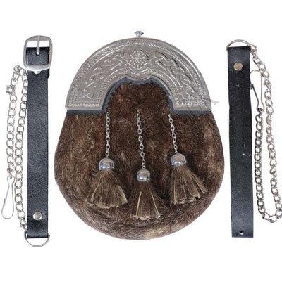 GENUINE SEAL FUR & LEATHER SCOTTISH SPORRAN & CHAIN BELT KILT ACCESSORIES