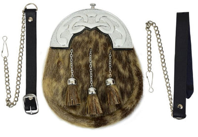 GENUINE SEAL FUR & LEATHER SCOTTISH SPORRAN & CHAIN BELT KILT HIGHLAND SPORRAN