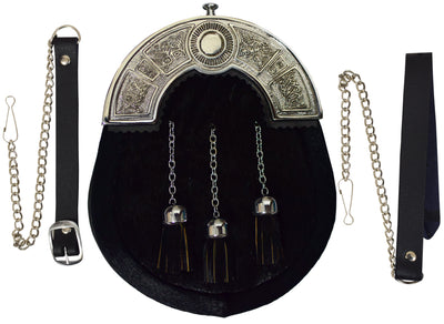 Full Dress Kilt Sporran Black Calf Skin Celtic Cantle / Scottish Kilt Sporran