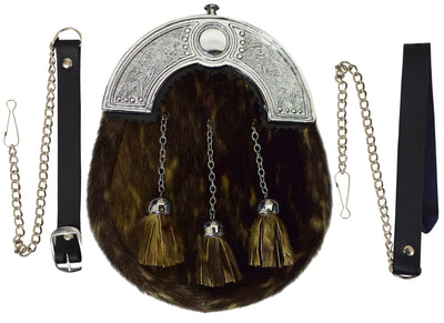 FULL DRESS KILT SPORRAN CHROME CELTIC CANTLE LEATHER