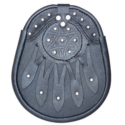 New Celtic Design Black Leather Sporran with S/Chain Kilt & Belt Bagpipe