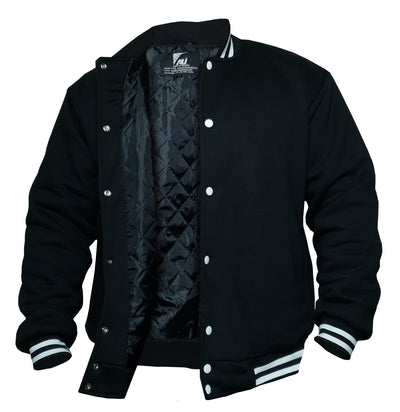 Black Men's Varsity Jacket Causal Slim Fit Cotton Letterman Baseball Bomber Jackets