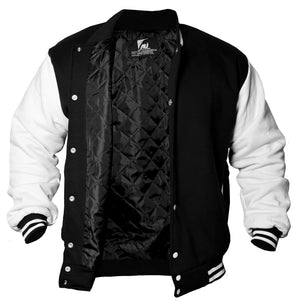 Black/White Men's Varsity Jacket Causal Slim Fit Cotton Letterman Baseball Bomber Jackets
