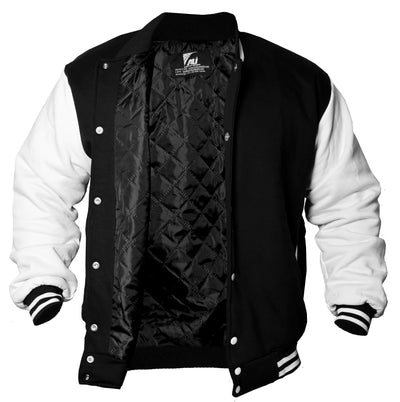Black/White Men's Varsity Jacket Causal Slim Fit Cotton Letterman Baseball Bomber Jackets