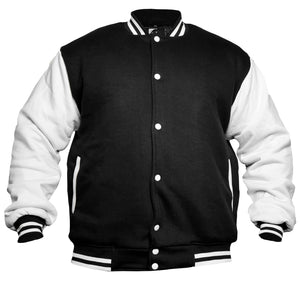 Black/White Men's Varsity Jacket Causal Slim Fit Cotton Letterman Baseball Bomber Jackets