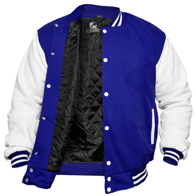 Navy Blue/White Men's Varsity Jacket Causal Slim Fit Cotton Letterman Baseball Bomber Jackets