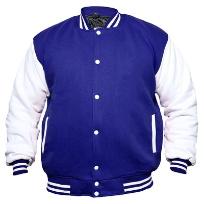 Navy Blue/White Men's Varsity Jacket Causal Slim Fit Cotton Letterman Baseball Bomber Jackets