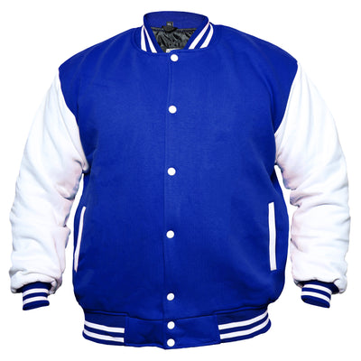 Royal Blue/White Men's Varsity Jacket Causal Slim Fit Cotton Letterman Baseball Bomber Jackets