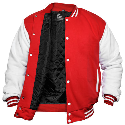 Red/White Men's Varsity Jacket Causal Slim Fit Cotton Letterman Baseball Bomber Jackets