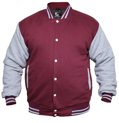 Burgundy / Heather Grey Men's Varsity Jacket Causal Slim Fit Cotton Letterman Baseball Bomber Jackets