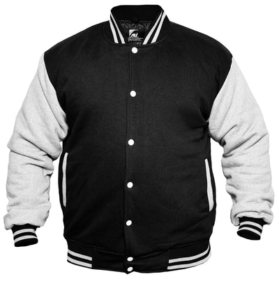 Black / Heather Grey Men's Varsity Jacket Causal Slim Fit Cotton Letterman Baseball Bomber Jackets