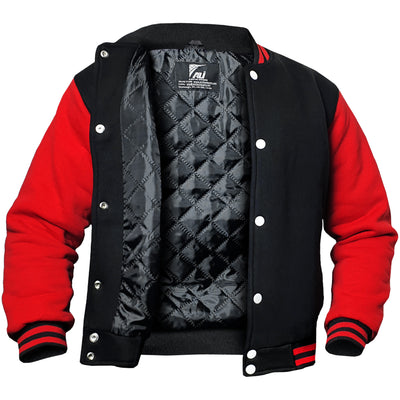 Black/Red Men's Varsity Jacket Causal Slim Fit Cotton Letterman Baseball Bomber Jackets