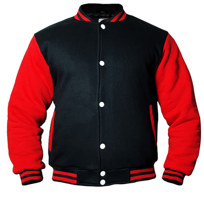 Black/Red Men's Varsity Jacket Causal Slim Fit Cotton Letterman Baseball Bomber Jackets