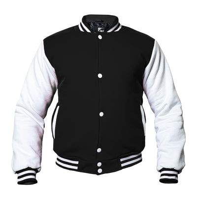 Black/White Kids Baseball Jackets Boys Girls Fit Varsity Jacket Casual Team Uniform Plain Button School Coat