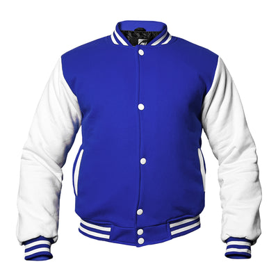 Royal Blue/White Kids Baseball Jackets Boys Girls Fit Varsity Jacket Casual Team Uniform Plain Button School Coat