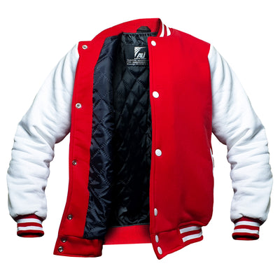 Red/White Kids Baseball Jackets Boys Girls Fit Varsity Jacket Casual Team Uniform Plain Button School Coat