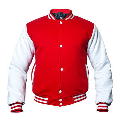 Red/White Kids Baseball Jackets Boys Girls Fit Varsity Jacket Casual Team Uniform Plain Button School Coat