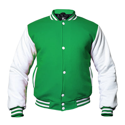 Green/White Kids Baseball Jackets Boys Girls Fit Varsity Jacket Casual Team Uniform Plain Button School Coat