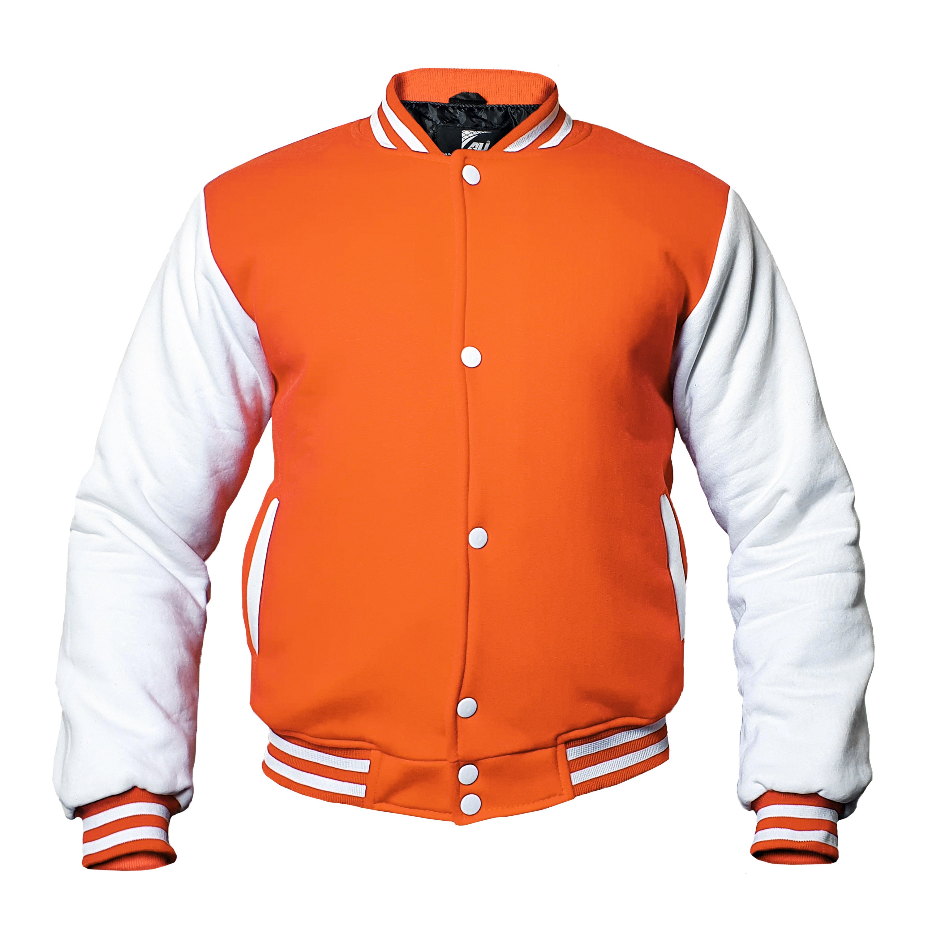 Orange/White Kids Baseball Jackets Boys Girls Fit Varsity Jacket Casual Team Uniform Plain Button School Coat
